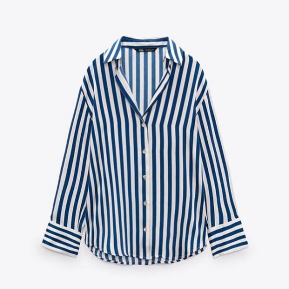 Zara Blue and White Striped Button Down Shirt - Picture 3 of 7